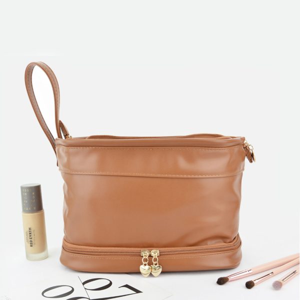 Luxury Travel Makeup for Toiletry Bag Double Layer PU with Zipper Closure Wet and Dry Separation Fashion-Designed Makeup Bag